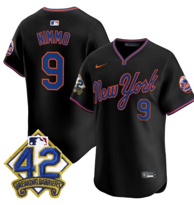 Brandon Nimmo Jersey 9 New York Mets 2025 Jackie Robinson Patch Road Alternate Stitched Black
