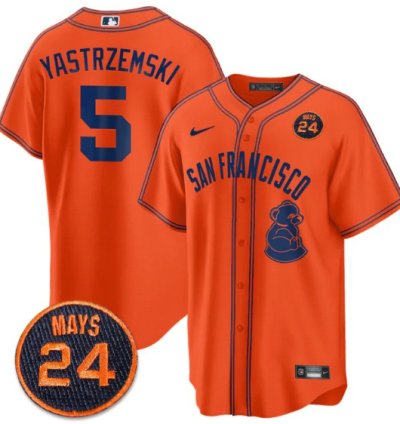 Mike Yastrzemski Jersey 5 San Francisco Giants 24 Willie Mays Patch 2024 Premier Orange Limited