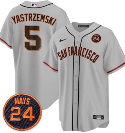 Mike Yastrzemski Jersey 5 San Francisco Giants 24 Willie Mays Patch 2024 Premier Gray