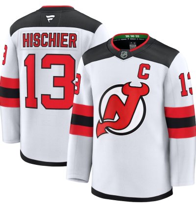 New Jersey Devils 13 Nico Hischier Away Premium Jersey White