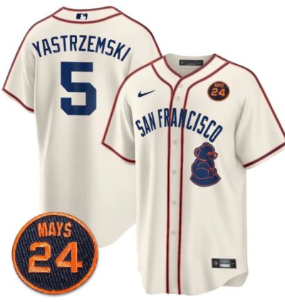 Mike Yastrzemski Jersey 5 San Francisco Giants 24 Willie Mays Patch 2024 Premier Cream