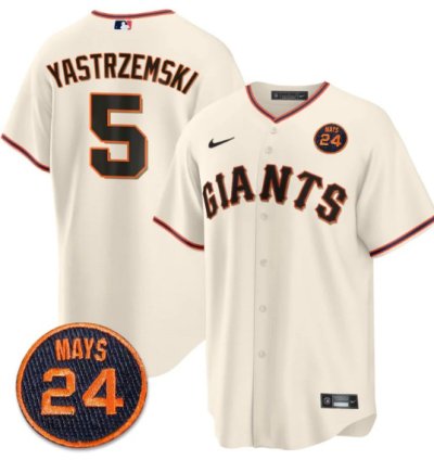 Mike Yastrzemski Jersey 5 San Francisco Giants 24 Willie Mays Patch 2024 Premier Cream Home
