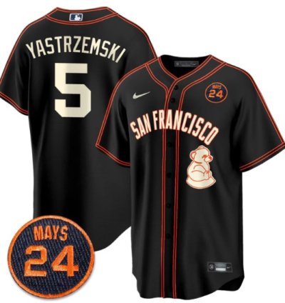 Mike Yastrzemski Jersey 5 San Francisco Giants 24 Willie Mays Patch 2024 Premier Black Limited