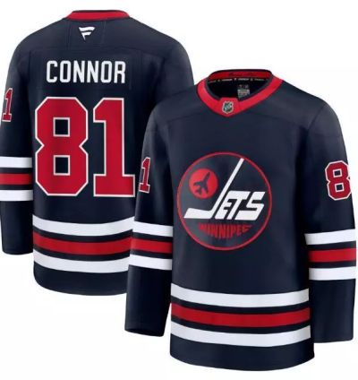 Custom Kyle Connor Jets Jersey - Alternate Navy All Stitched