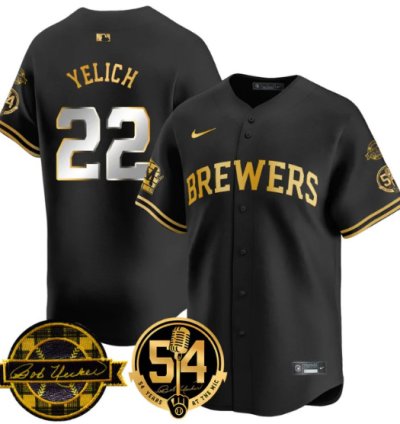Christian Yelich Jersey 22 Milwaukee Brewers 54 Seasons For Brewers Stitched Black Gold