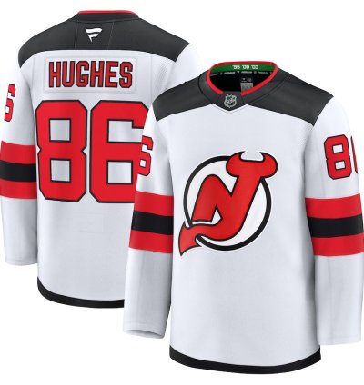 New Jersey Devils 86 Jack Hughes Away Premium Jersey White