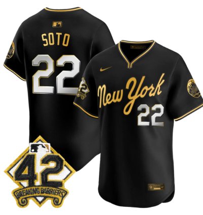 Juan Soto Jersey 22 New York Mets 2025 Jackie Robinson Patch Road Alternate Stitched Black Gold