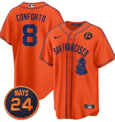Michael Conforto Jersey 8 San Francisco Giants 24 Willie Mays Patch 2024 Premier Orange Limited