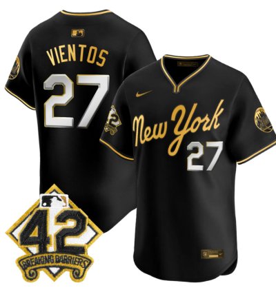 Mark Vientos Jersey 27 New York Mets 2025 Jackie Robinson Patch Road Alternate Stitched Black Gold