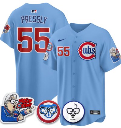 Ryan Pressly Jersey 55 Chicago Cubs Harry Caray Holy Cow Patch Premier Limited Stitched Blue