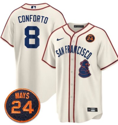 Michael Conforto Jersey 8 San Francisco Giants 24 Willie Mays Patch 2024 Premier Cream