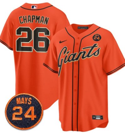 Matt Chapman Jersey 26 San Francisco Giants 24 Willie Mays Patch 2024 Vapor Premier Orange