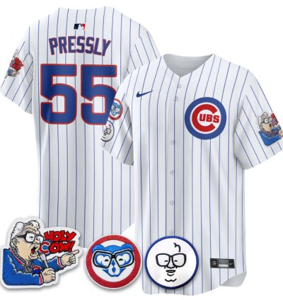 Ryan Pressly Jersey 55 Chicago Cubs Harry Caray Holy Cow Patch Premier Limited Stitched White
