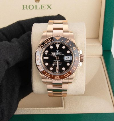 Rolex Gmt-master Ii 126715chnr 18k Rose Gold Black Dial 40 Mm
