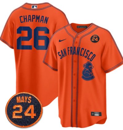 Matt Chapman Jersey 26 San Francisco Giants 24 Willie Mays Patch 2024 Vapor Premier Orange Limited