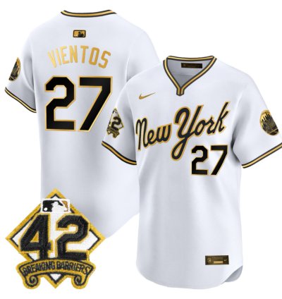 Mark Vientos Jersey 27 New York Mets 2025 Jackie Robinson Patch Road Alternate Stitched White Gold
