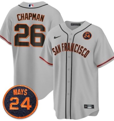 Matt Chapman Jersey 26 San Francisco Giants 24 Willie Mays Patch 2024 Vapor Premier Gray