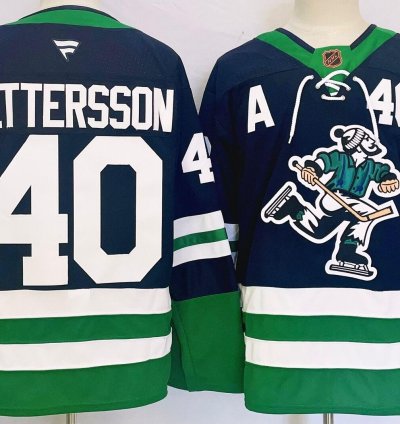 Custom Men Elias Pettersson Canucks Navy Jersey All Stitched