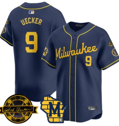 Bob Uecker Jersey 9 Milwaukee Brewers 2025 Limited Bob Uecker Patch Stitched Navy