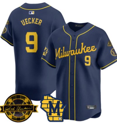 Bob Uecker Jersey 9 Milwaukee Brewers 2025 Limited Bob Uecker Patch Stitched Navy