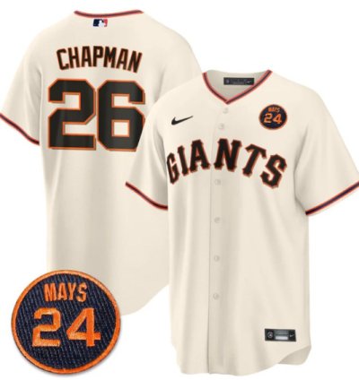 Matt Chapman Jersey 26 San Francisco Giants 24 Willie Mays Patch 2024 Vapor Premier Cream Home