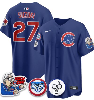 Suzuki Seiya Jersey 27 Chicago Cubs Harry Caray Holy Cow Patch Premier Limited Stitched Royal