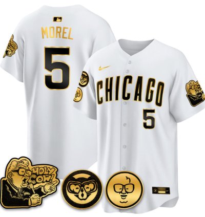 Christopher Morel Jersey 5 Chicago Cubs Harry Caray Holy Cow Patch Premier Limited Stitched White Gold