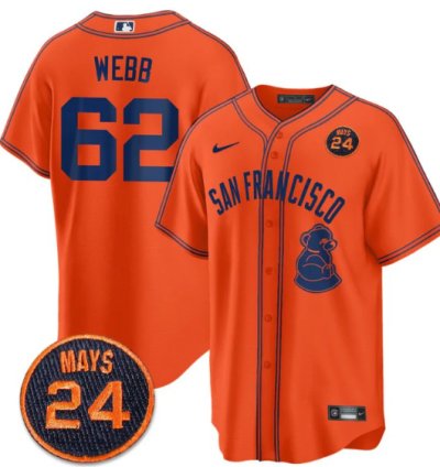 Logan Webb Jersey 62 San Francisco Giants 24 Willie Mays Patch 2024 Vapor Premier Orange Limited
