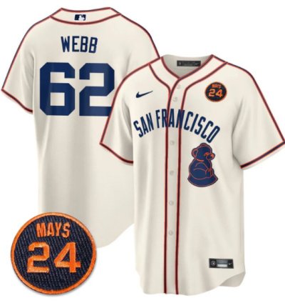 Logan Webb Jersey 62 San Francisco Giants 24 Willie Mays Patch 2024 Vapor Premier Cream
