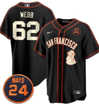 Logan Webb Jersey 62 San Francisco Giants 24 Willie Mays Patch 2024 Vapor Premier Black Limited