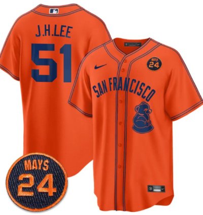 Jung-hoo Lee Jersey 51 San Francisco Giants 24 Willie Mays Patch 2024 Premier Orange Limited