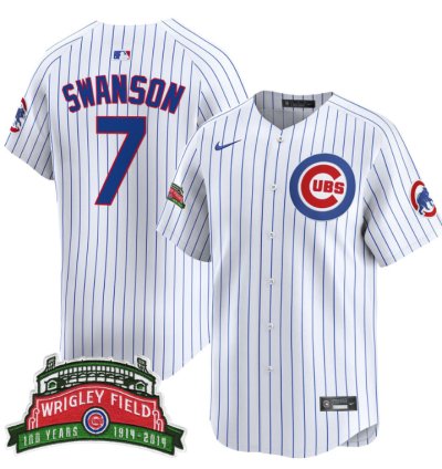 Dansby Swanson Jersey 7 Chicago Cubs Wrigley Field Style Vapor Premier Limited All Stitched Pinstripe