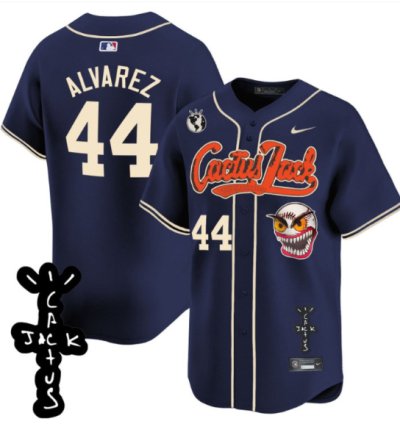Yordan Álvarez 44 Houston Astros Cactus Jack Patch V2 Men Jersey - Navy