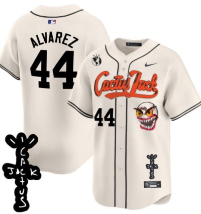 Yordan Álvarez 44 Houston Astros Cactus Jack Patch V2 Men Jersey - Cream