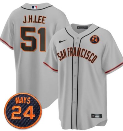 Jung-hoo Lee Jersey 51 San Francisco Giants 24 Willie Mays Patch 2024 Premier Gray