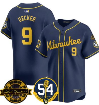 Bob Uecker Jersey 9 Milwaukee Brewers 2025 Bob Uecker 54 Seasons For Brewers Stitched Navy