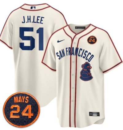 Jung-hoo Lee Jersey 51 San Francisco Giants 24 Willie Mays Patch 2024 Premier Cream