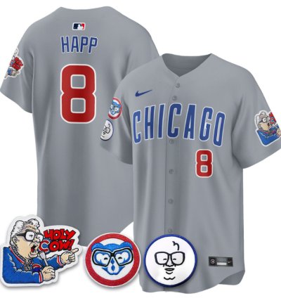 Ian Happ Jersey 8 Chicago Cubs Harry Caray Holy Cow Patch Premier Limited Stitched Gray