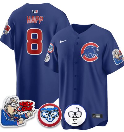 Ian Happ Jersey 8 Chicago Cubs Harry Caray Holy Cow Patch Premier Limited Stitched Royal