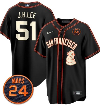 Jung-hoo Lee Jersey 51 San Francisco Giants 24 Willie Mays Patch 2024 Premier Black Limited