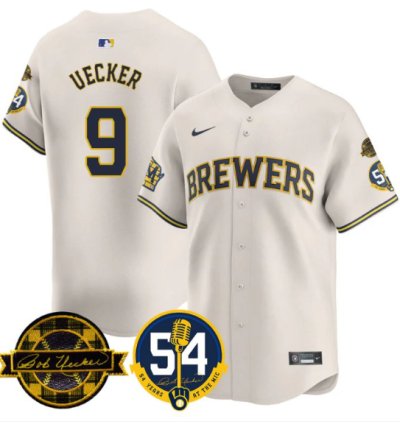 Bob Uecker Jersey 9 Milwaukee Brewers 2025 Bob Uecker 54 Seasons For Brewers Stitched Cream
