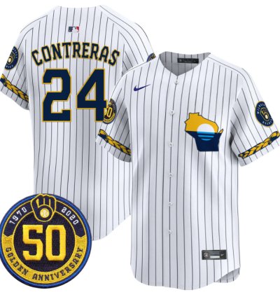 William Contreras Jersey 24 Milwaukee Brewers Golden 50th Anniversary Patch Stitched Pinstripe