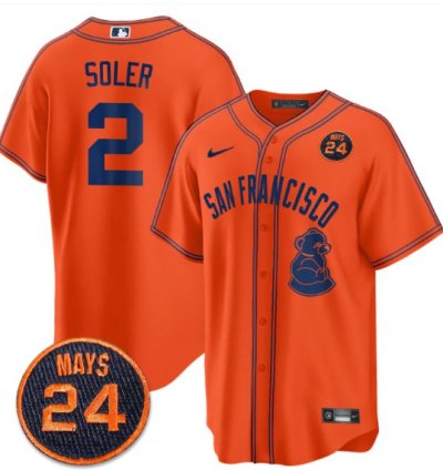 Jorge Soler Jersey 2 San Francisco Giants 24 Willie Mays Patch 2024 Vapor Premier Orange Limited