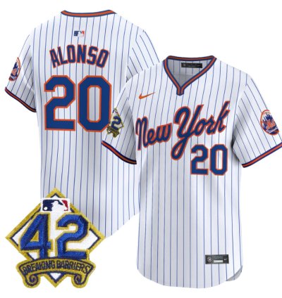 Pete Alonso Jersey 20 New York Mets 2025 Jackie Robinson Patch Road Alternate Stitched Pinstripe