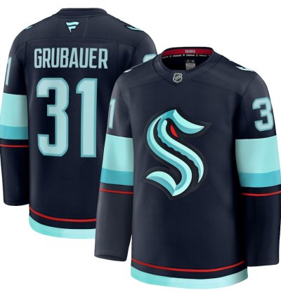 Seattle Kraken 31 Philipp Grubauer Home Premium Jersey Deep Sea Blue