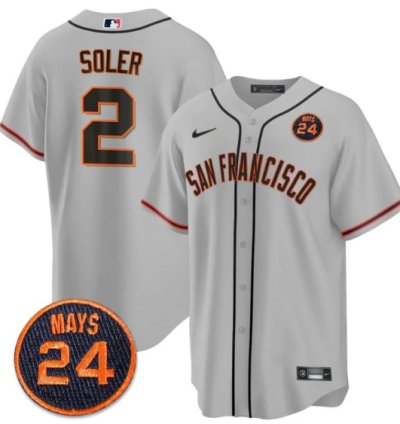 Jorge Soler Jersey 2 San Francisco Giants 24 Willie Mays Patch 2024 Vapor Premier Gray