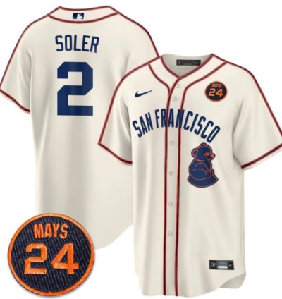 Jorge Soler Jersey 2 San Francisco Giants 24 Willie Mays Patch 2024 Vapor Premier Cream