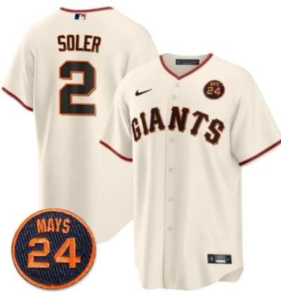 Jorge Soler Jersey 2 San Francisco Giants 24 Willie Mays Patch 2024 Vapor Premier Cream Home