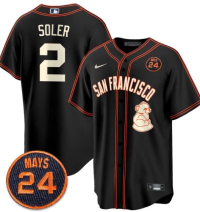 Jorge Soler Jersey 2 San Francisco Giants 24 Willie Mays Patch 2024 Vapor Premier Black Limited