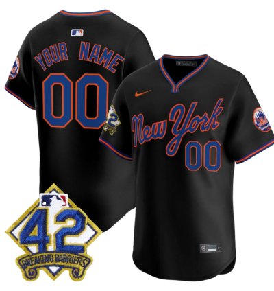 Custom New York Mets Jersey 2025 Jackie Robinson Patch Road Alternate Stitched Black